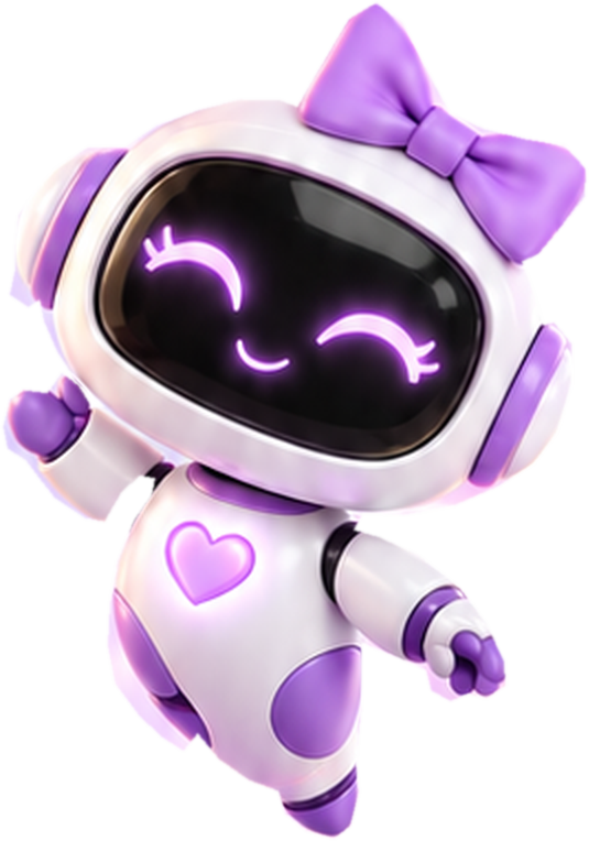 Robozinha sorridente com laço lilás